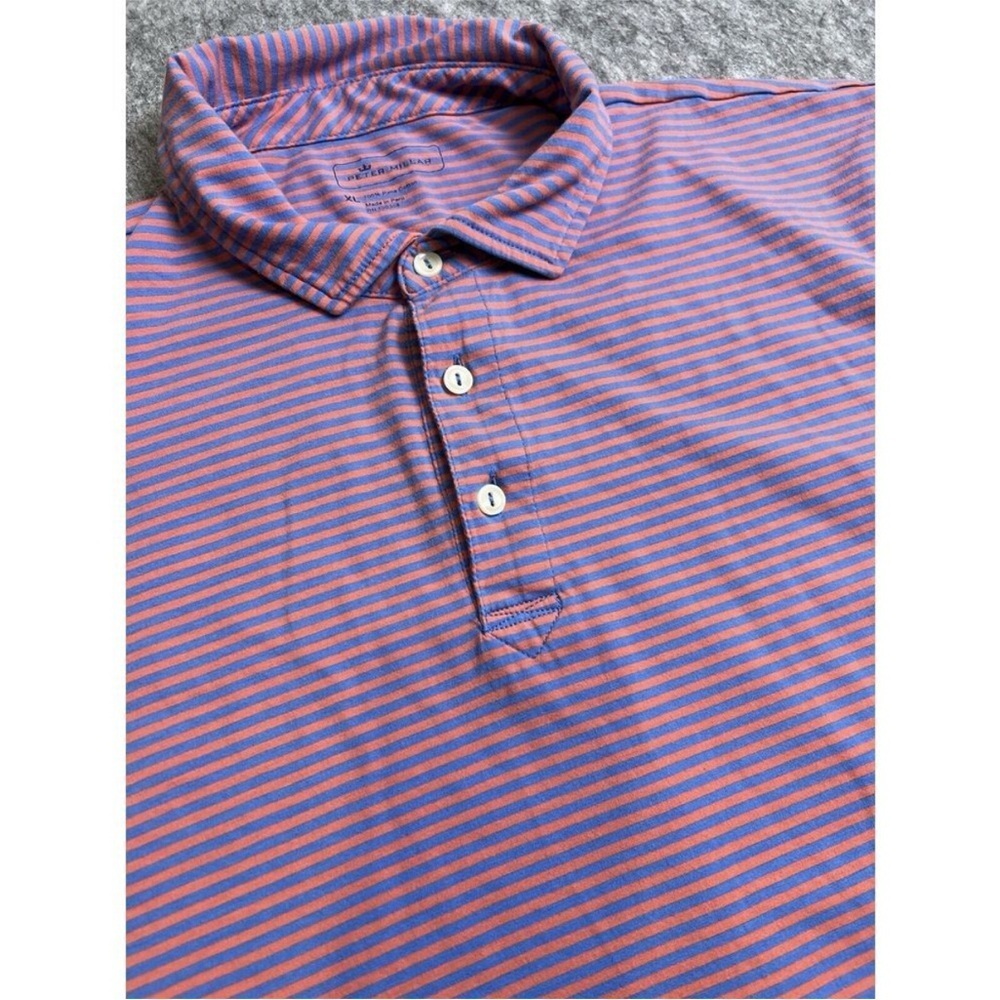 ⛱️Peter Millar - Blue Red Striped Halifax Polo - XL